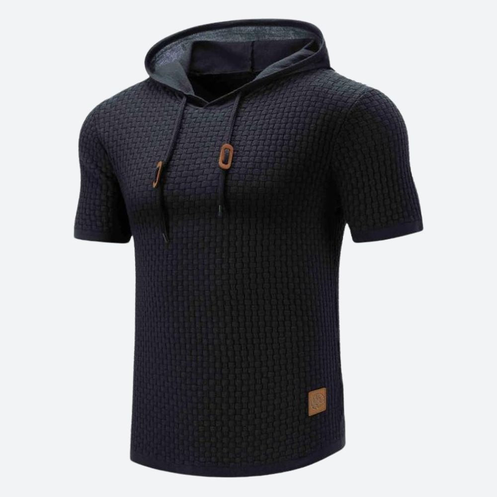 Victor - Waffle Hooded T Shirt — Black