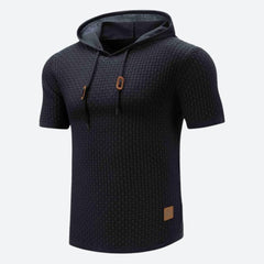 Victor - Waffle Hooded T Shirt — Black