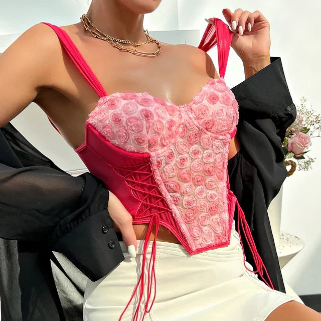 Lily - Floral Corset Bustier Top — Rose Red