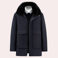 Dennis - Fur Lined Hooded Coat — Navy blue