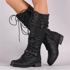 Roxanne - Tall Lace up Buckle Boots — Black