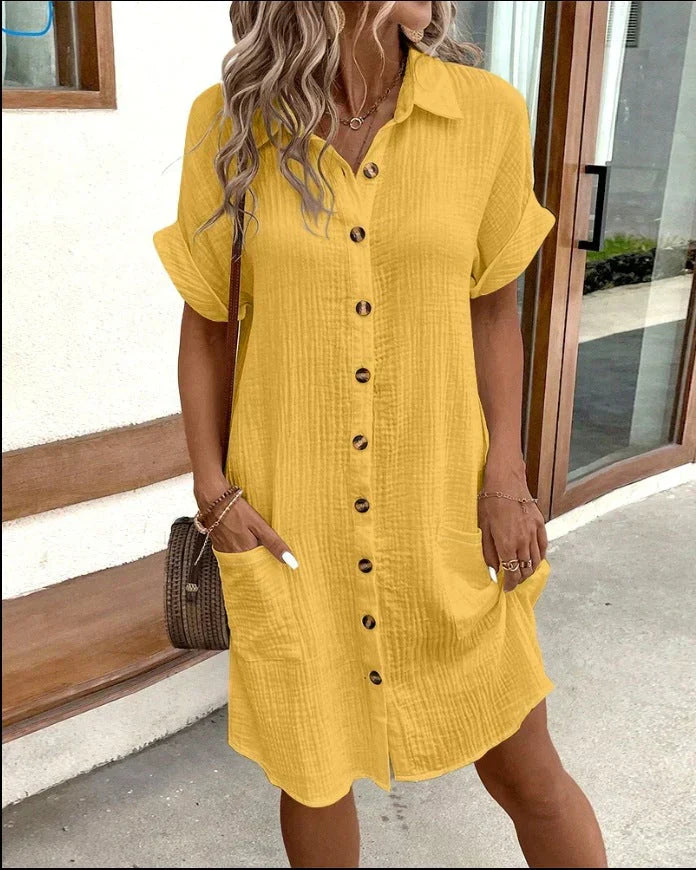 Tessa - Crinkle Button Shirt Dress