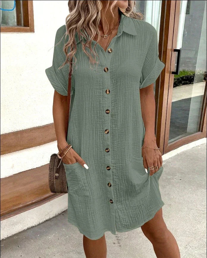 Tessa - Crinkle Button Shirt Dress