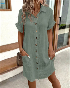 Tessa - Crinkle Button Shirt Dress