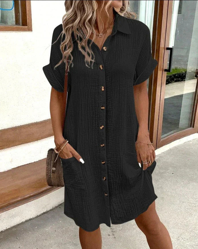 Tessa - Crinkle Button Shirt Dress