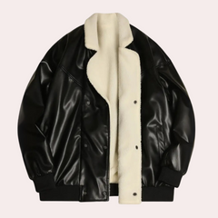 Tom - Leather Bomber with Shearling Collar