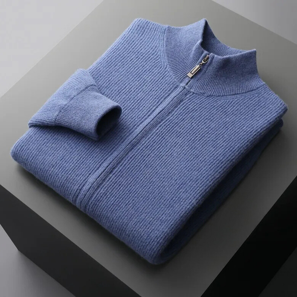 Vincent - Zip Through Knit Cardigan — Blue
