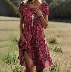 Alexandra - Ditsy Print Swing Dress — Red