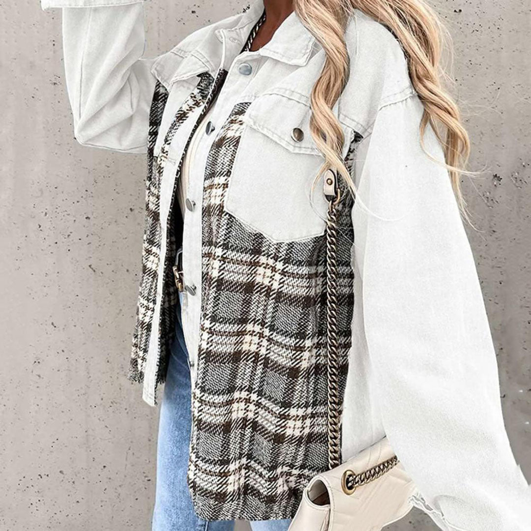 Henrietta - Denim Jacket with Check Panels