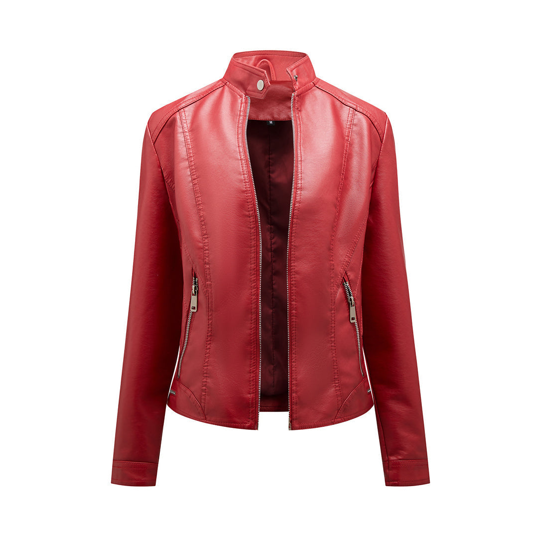 Colette - Faux Leather Zip Jacket — Wine red