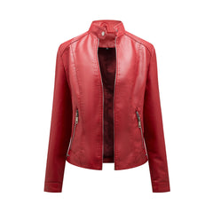 Colette - Faux Leather Zip Jacket — Wine red