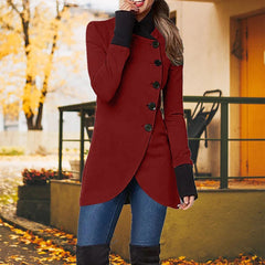 Annabel - Asymmetric Button Coat — Wine red