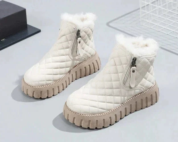 Meredith - Quilted Zip Ankle Boots — Beige