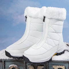 Natasha - Fur Trim Zip Snow Boots — White