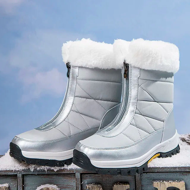 Natasha - Fur Trim Zip Snow Boots — Silver