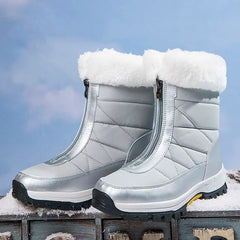Natasha - Fur Trim Zip Snow Boots — Silver