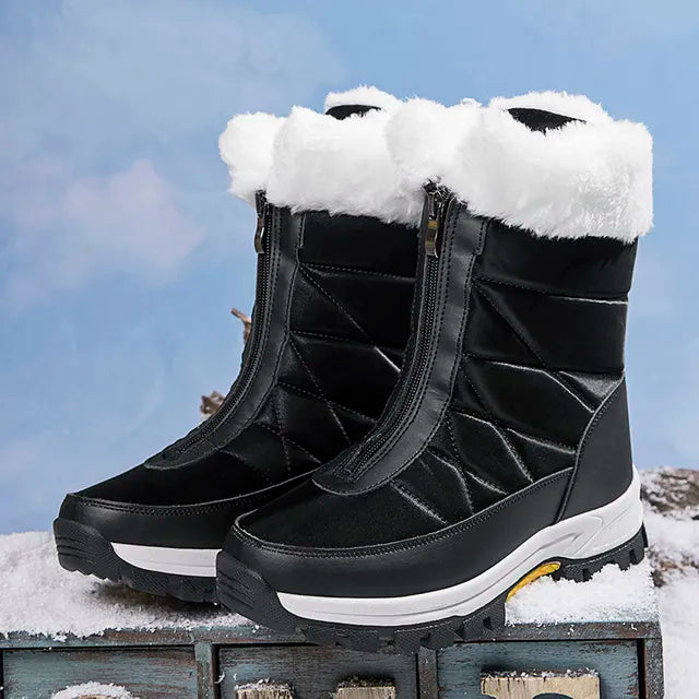 Natasha - Fur Trim Zip Snow Boots — Black