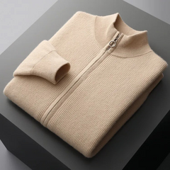 Vincent - Zip Through Knit Cardigan — Beige