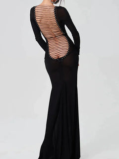 Willow - Backless Lattice Maxi Dress — Black