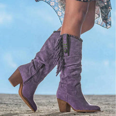 Vivienne - Fringed Western Knee Boots — Purple