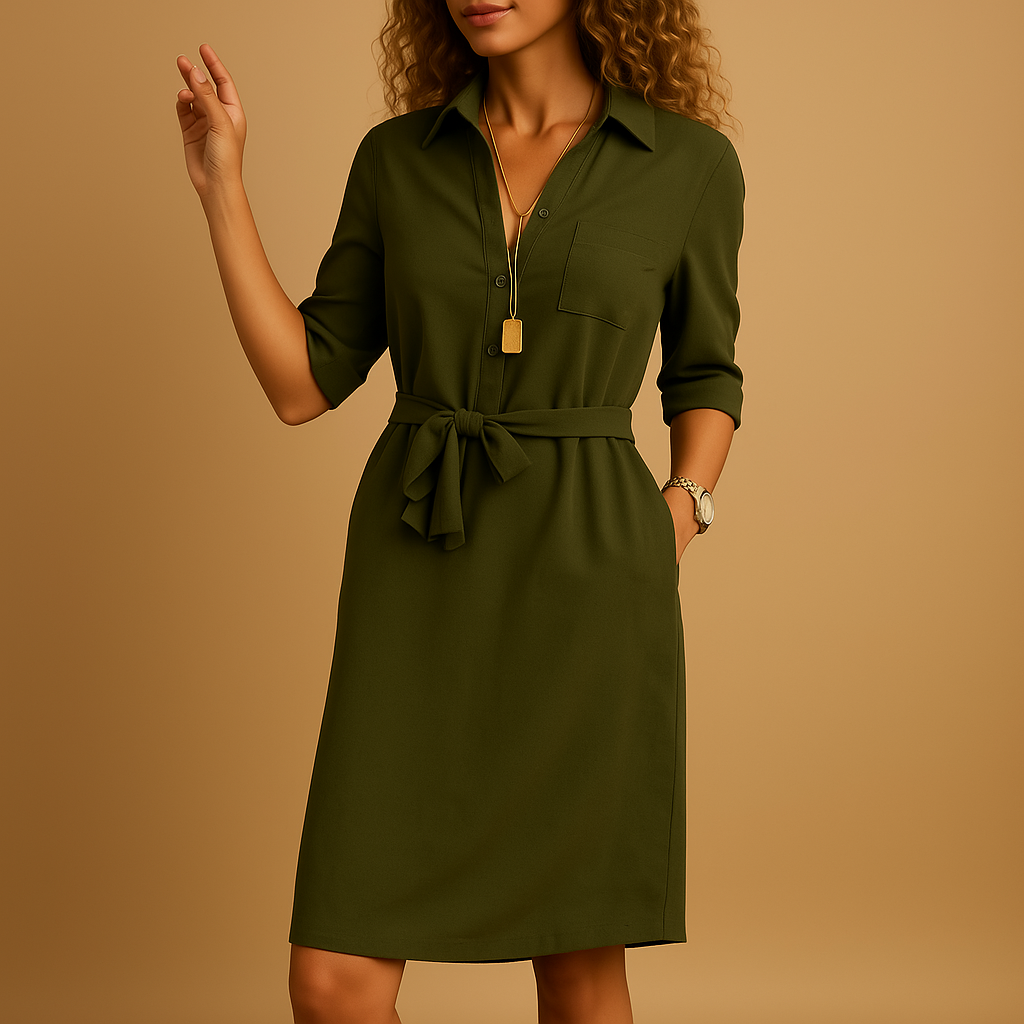 Perrin - Zip Front Shirt Midi Dress