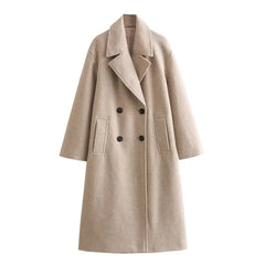 Aria - Long Double Breasted Wool Coat — Beige