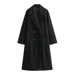 Aria - Long Double Breasted Wool Coat — Black