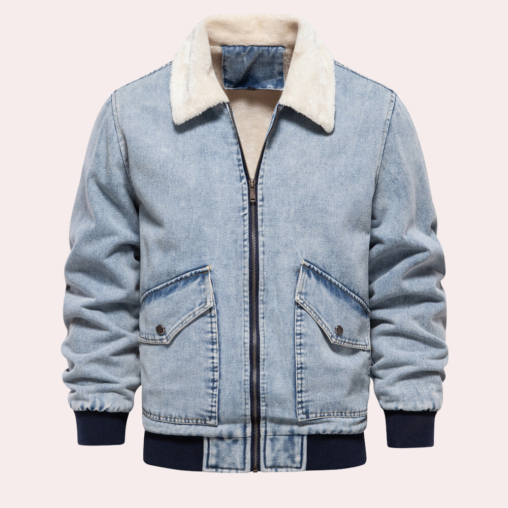 Alastair - Denim Jacket with Fur Collar — Light blue