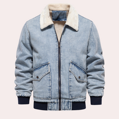 Alastair - Denim Jacket with Fur Collar — Light blue