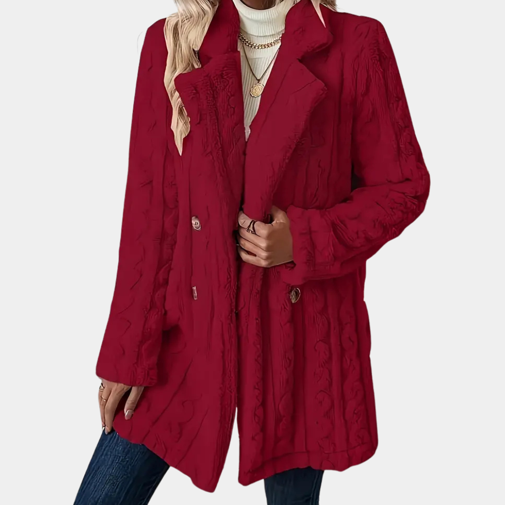 Alexis - Cable Knit Coat — Red