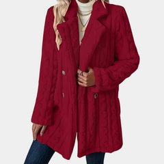 Alexis - Cable Knit Coat — Red