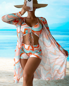 Evangeline - Print Bikini with Kimono — Orange