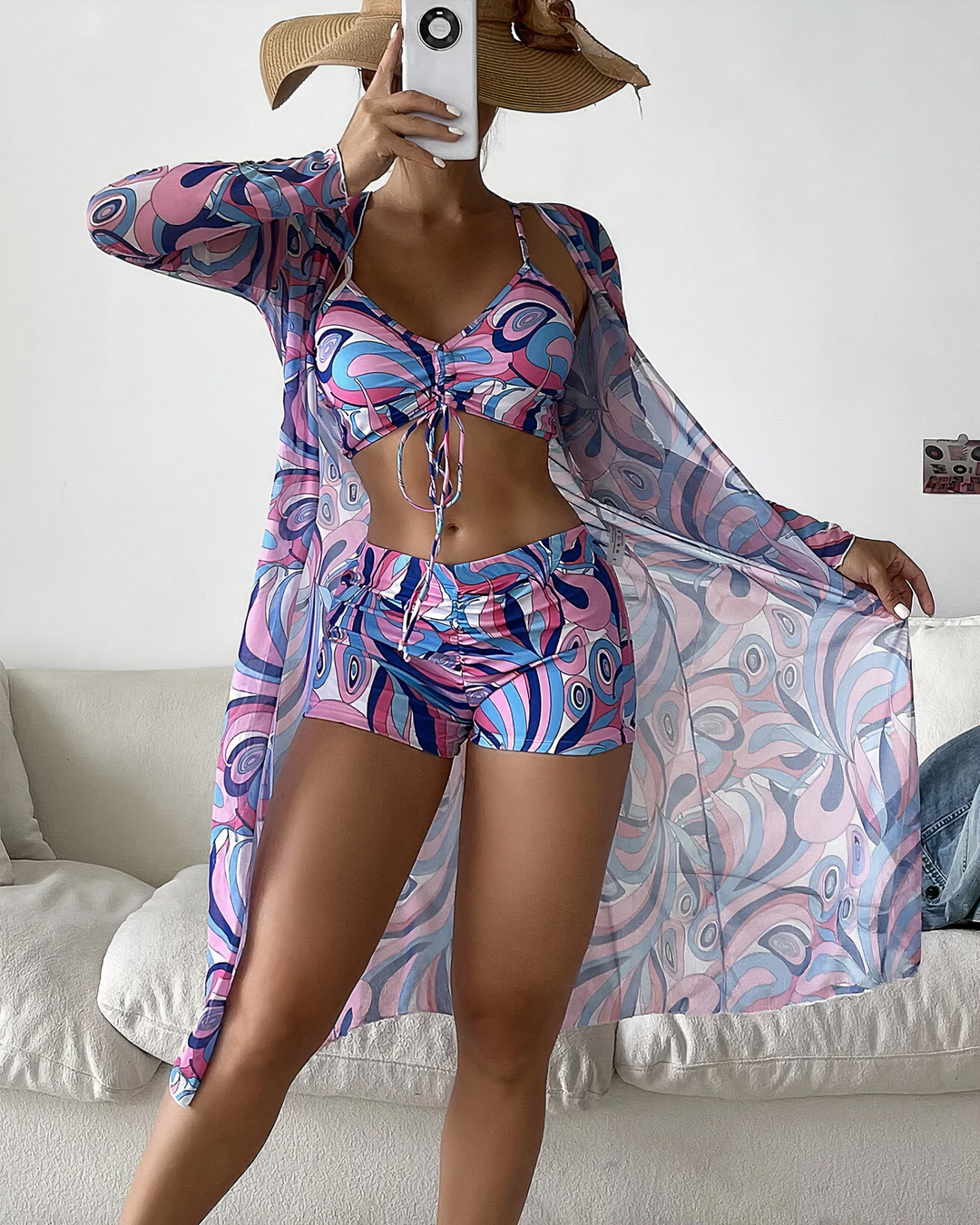 Evangeline - Print Bikini with Kimono — Pink