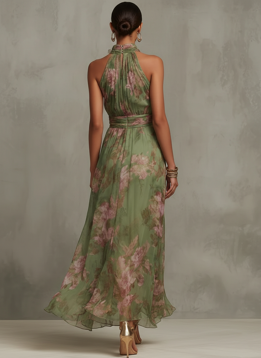 Amalia - Floral Chiffon Halter Maxi Dress