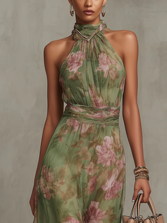 Amalia - Floral Chiffon Halter Maxi Dress