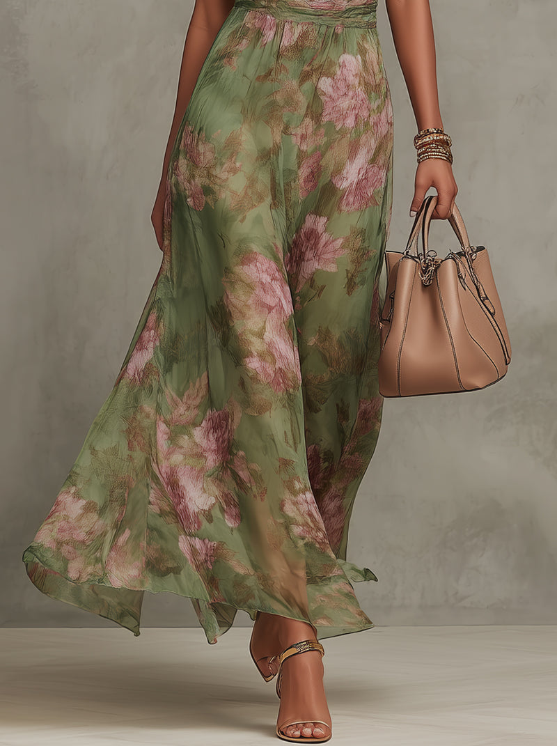 Amalia - Floral Chiffon Halter Maxi Dress
