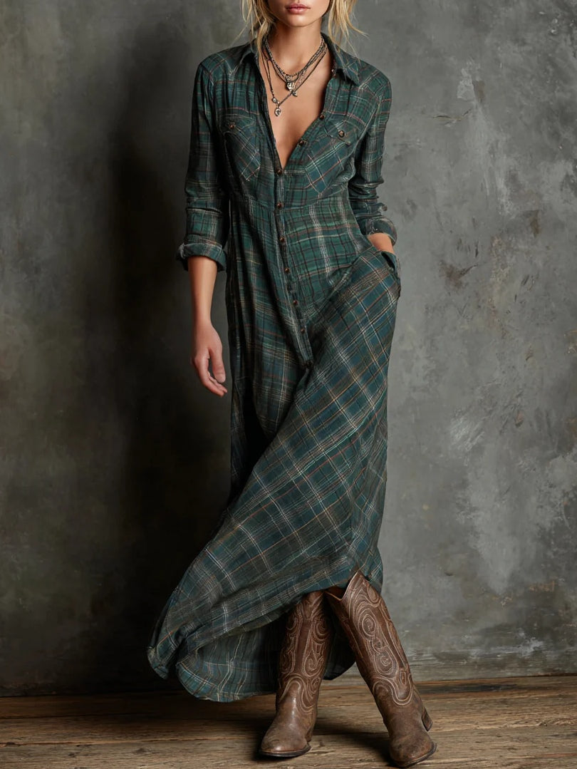 Kerensa - Plaid Shirt Maxi Dress