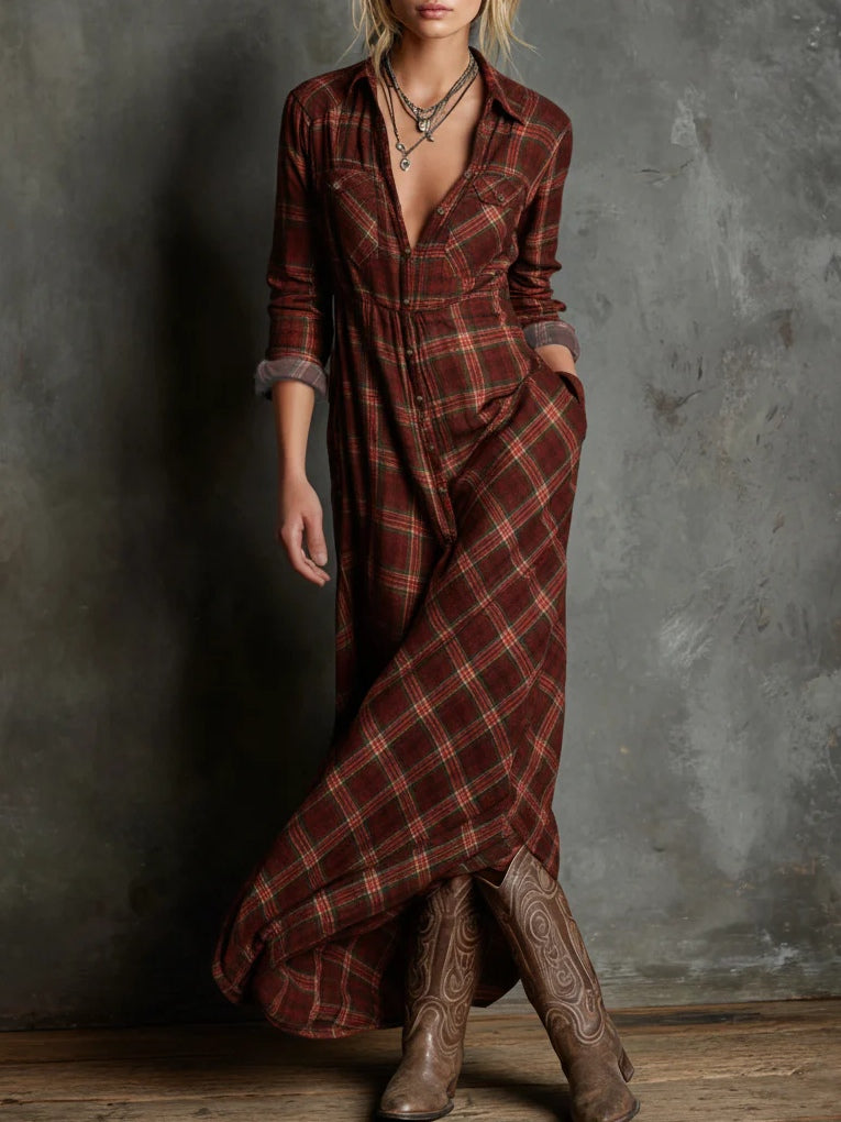Kerensa - Plaid Shirt Maxi Dress