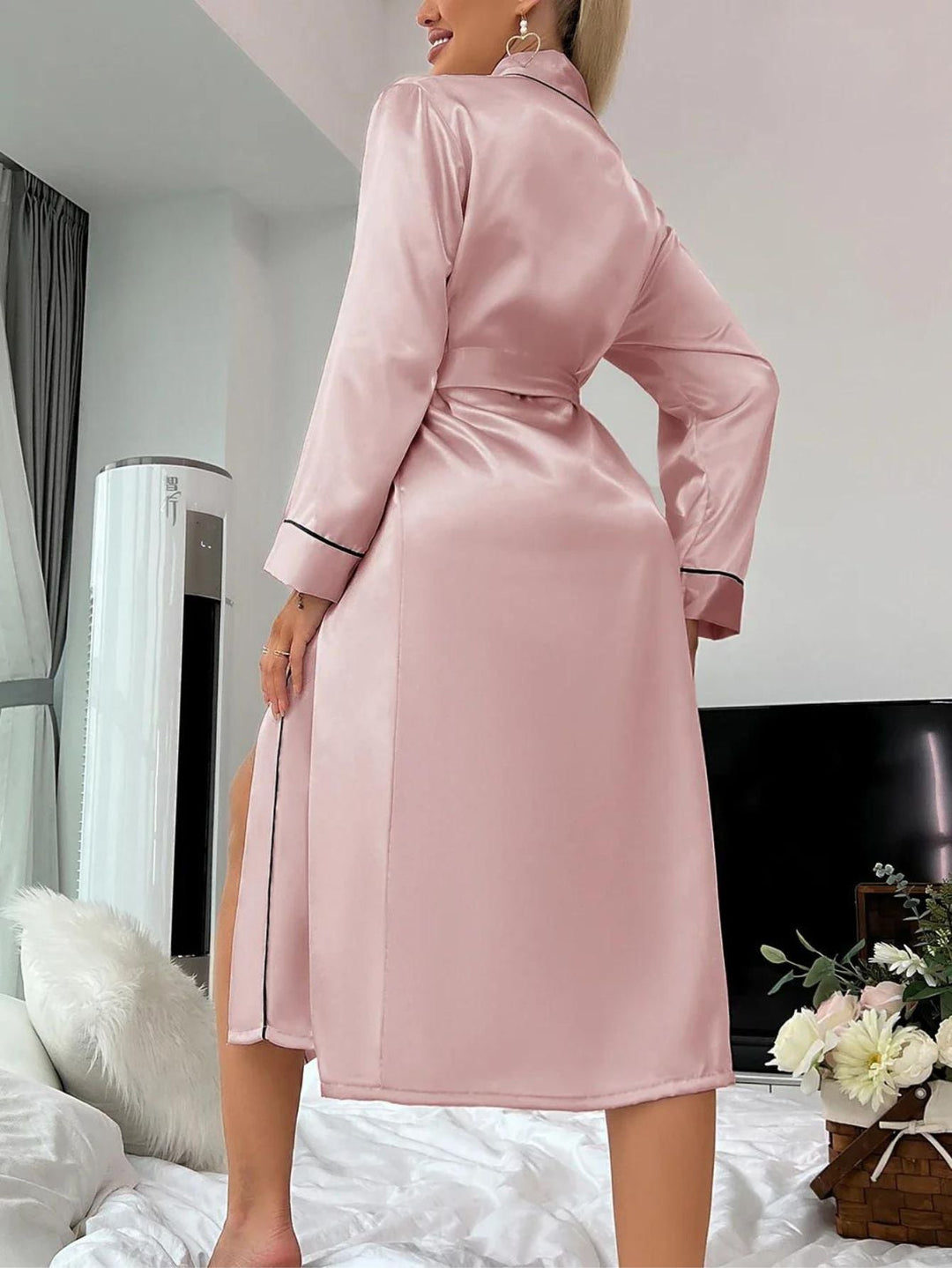 Celeste - Satin Robe with Piping