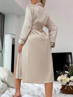 Celeste - Satin Robe with Piping