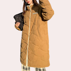 Aisling - Long Quilted Puffer Coat — Brown