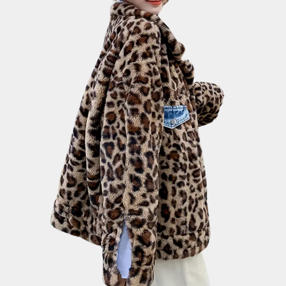 Whitney - Denim Jacket with Leopard Collar