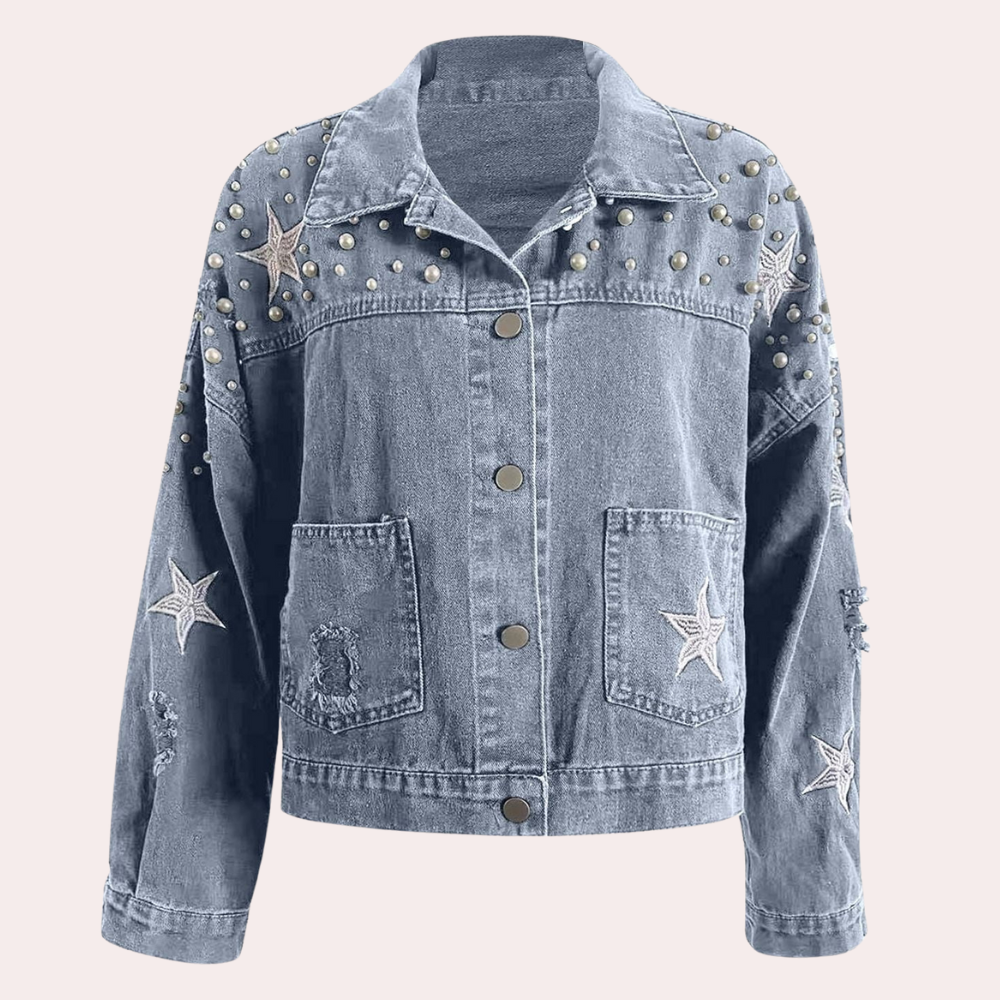 Aurelia - Denim Jacket with Pearls — Blue