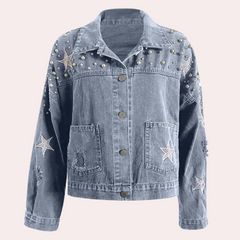 Aurelia - Denim Jacket with Pearls — Blue
