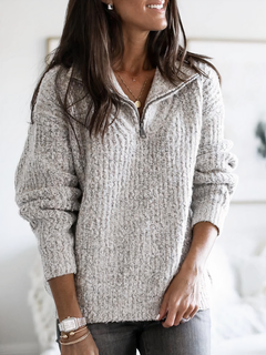 Angelina - Half Zip Collar Jumper — Grey