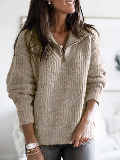 Angelina - Half Zip Collar Jumper — Khaki