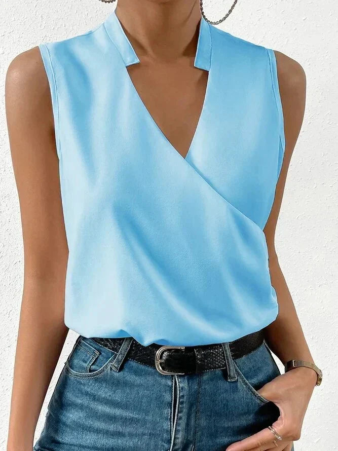 Nora - Wrap Front Sleeveless Top — Blue