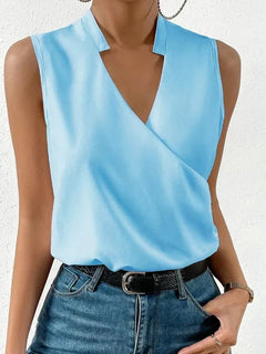 Nora - Wrap Front Sleeveless Top — Blue
