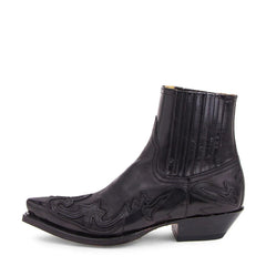 Virginia - Western Ankle Boots with Stitch — Black