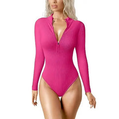 Aria - Ribbed Zip Bodysuit — Pink
